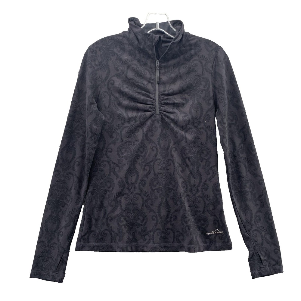 Eddie Bauer 1/4 Zip Sweater Women's Small Paisley Damask Preppy Gorp Athleisure